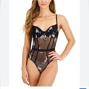INC International Concepts Black Floral Bodysuit